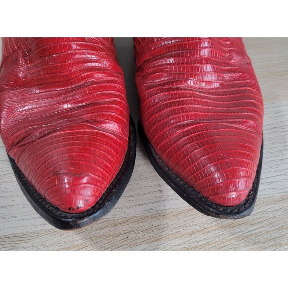 Tony Lama Leather Lizard Cowboy Boots Mens Size 9 D El Paso Black Red 8853 Vtg - Picture 3 of 13
